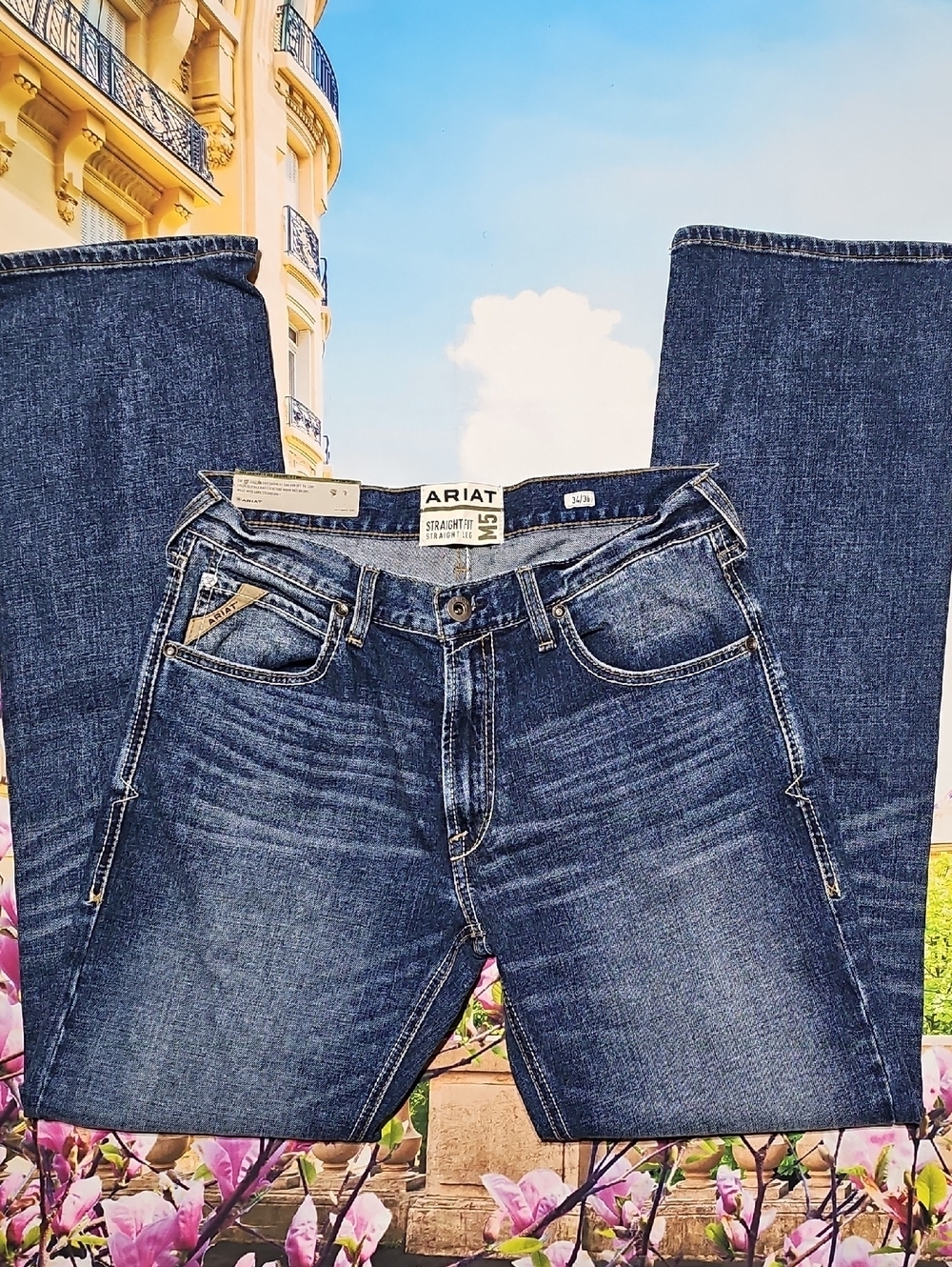 Ariat M5 Straight-Leg Dark Blue Denim Jeans Size 34x36 New